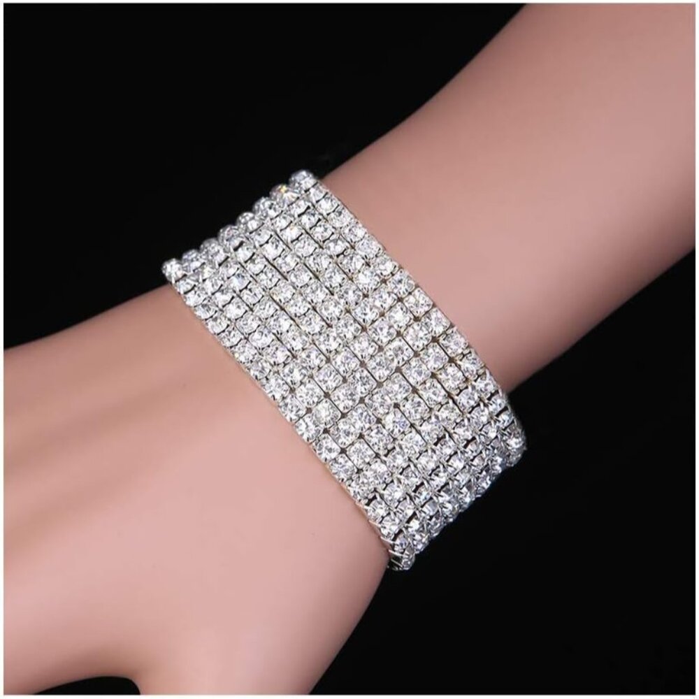 Gorgeous Silver Stackable Rhinestone Bracelets Fo… - image 5